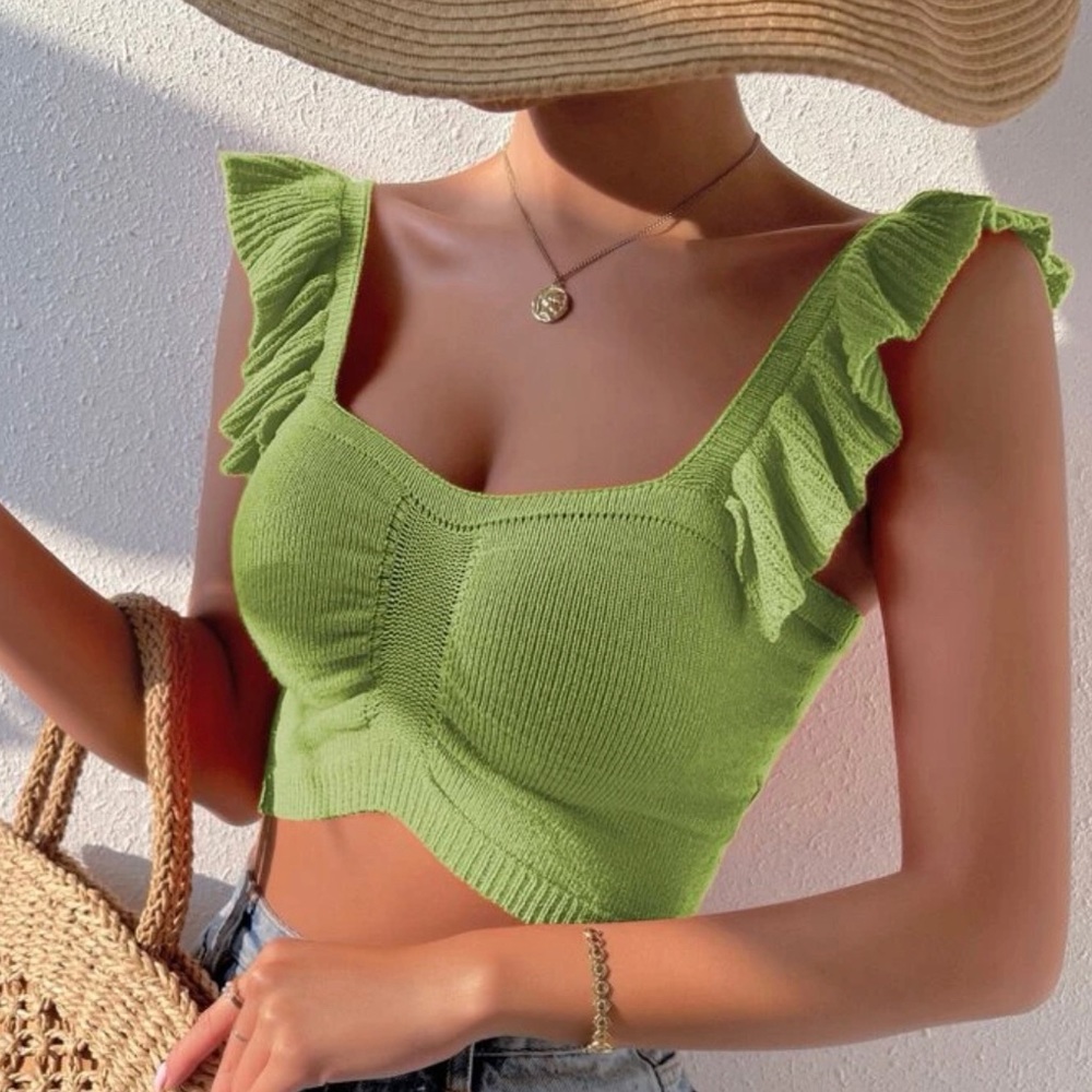 Boho Knit Ruffle Sleeve Crop Top - Picture 15 of 16